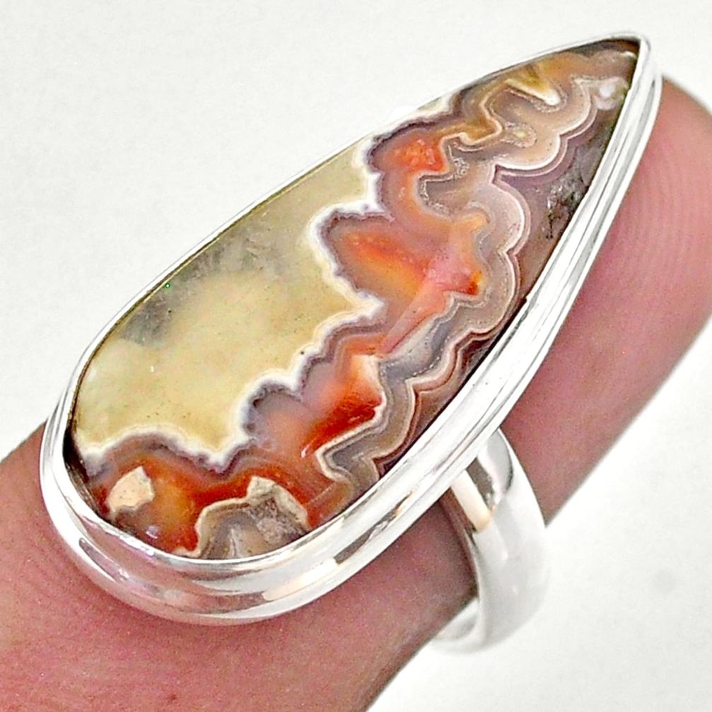 18.15cts solitaire natural mexican laguna lace agate silver ring size 7.5 t46921