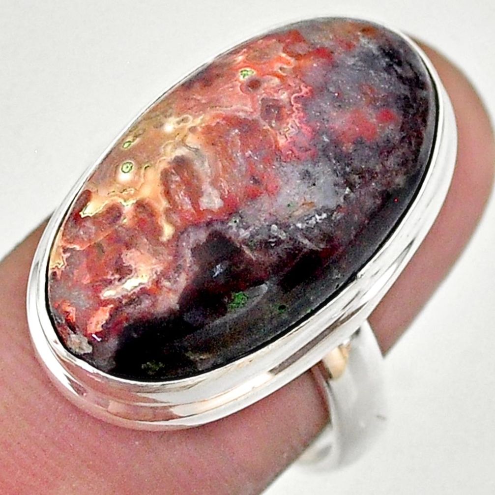 17.95cts solitaire natural mexican laguna lace agate silver ring size 7.5 t46922