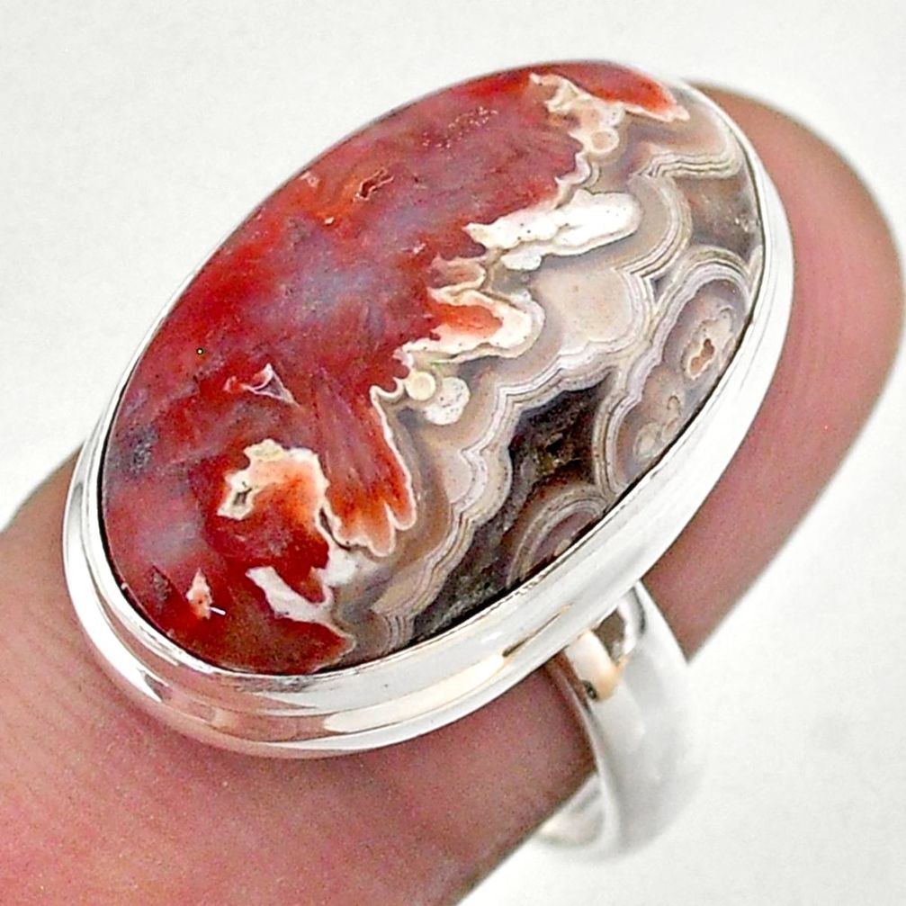 17.42cts solitaire natural mexican laguna lace agate silver ring size 7.5 t46923