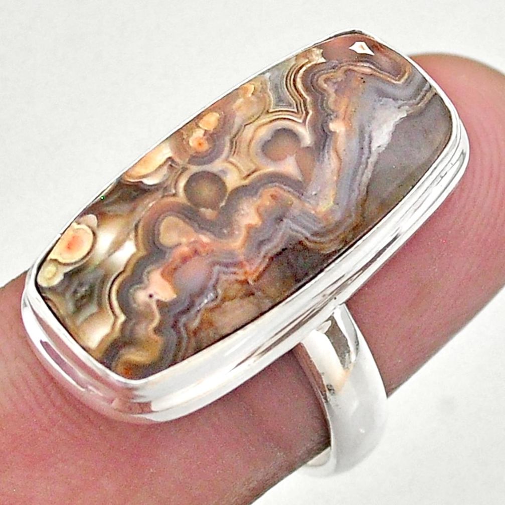 16.03cts solitaire natural mexican laguna lace agate silver ring size 6.5 t46927