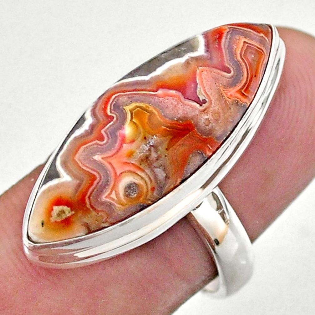 16.85cts solitaire natural mexican laguna lace agate silver ring size 7.5 t46929