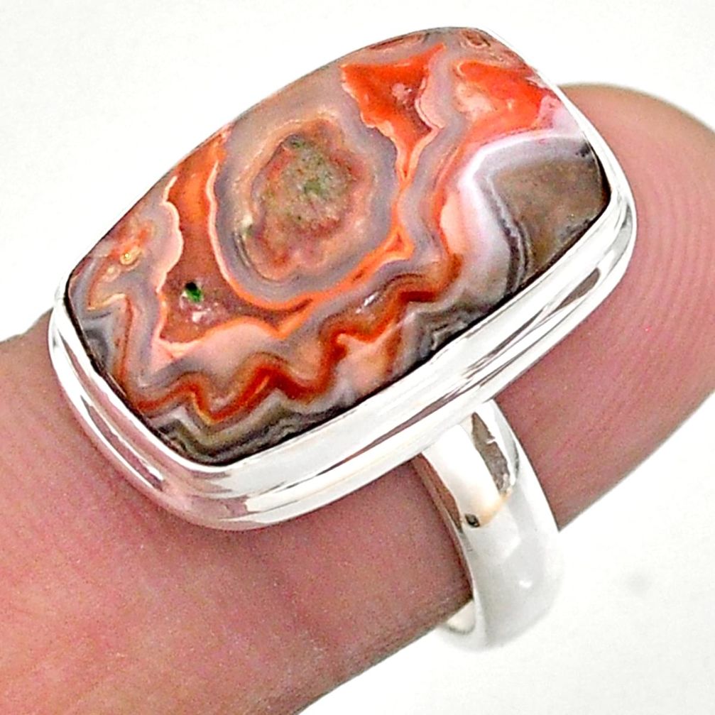 14.28cts solitaire natural mexican laguna lace agate silver ring size 6.5 t46930