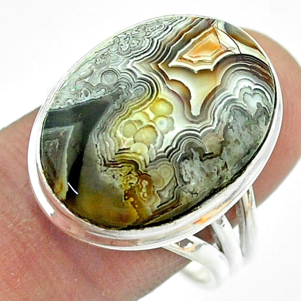 17.42cts solitaire natural mexican laguna lace agate silver ring size 9.5 t54176