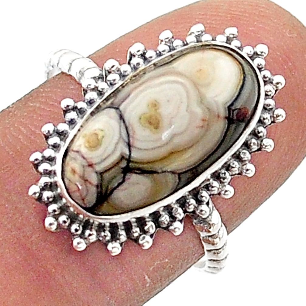 4.87cts solitaire natural mexican laguna lace agate silver ring size 7.5 t68007