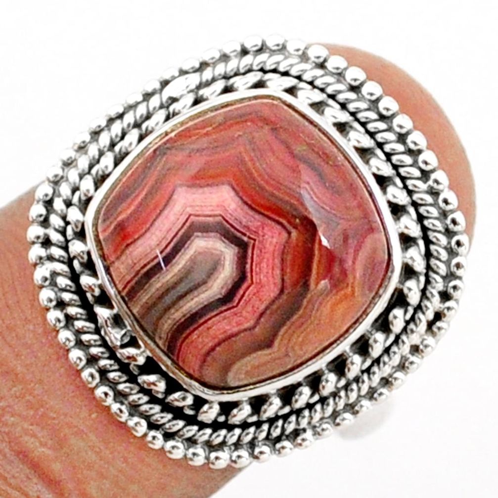 6.56cts solitaire natural mexican laguna lace agate silver ring size 7.5 t81582