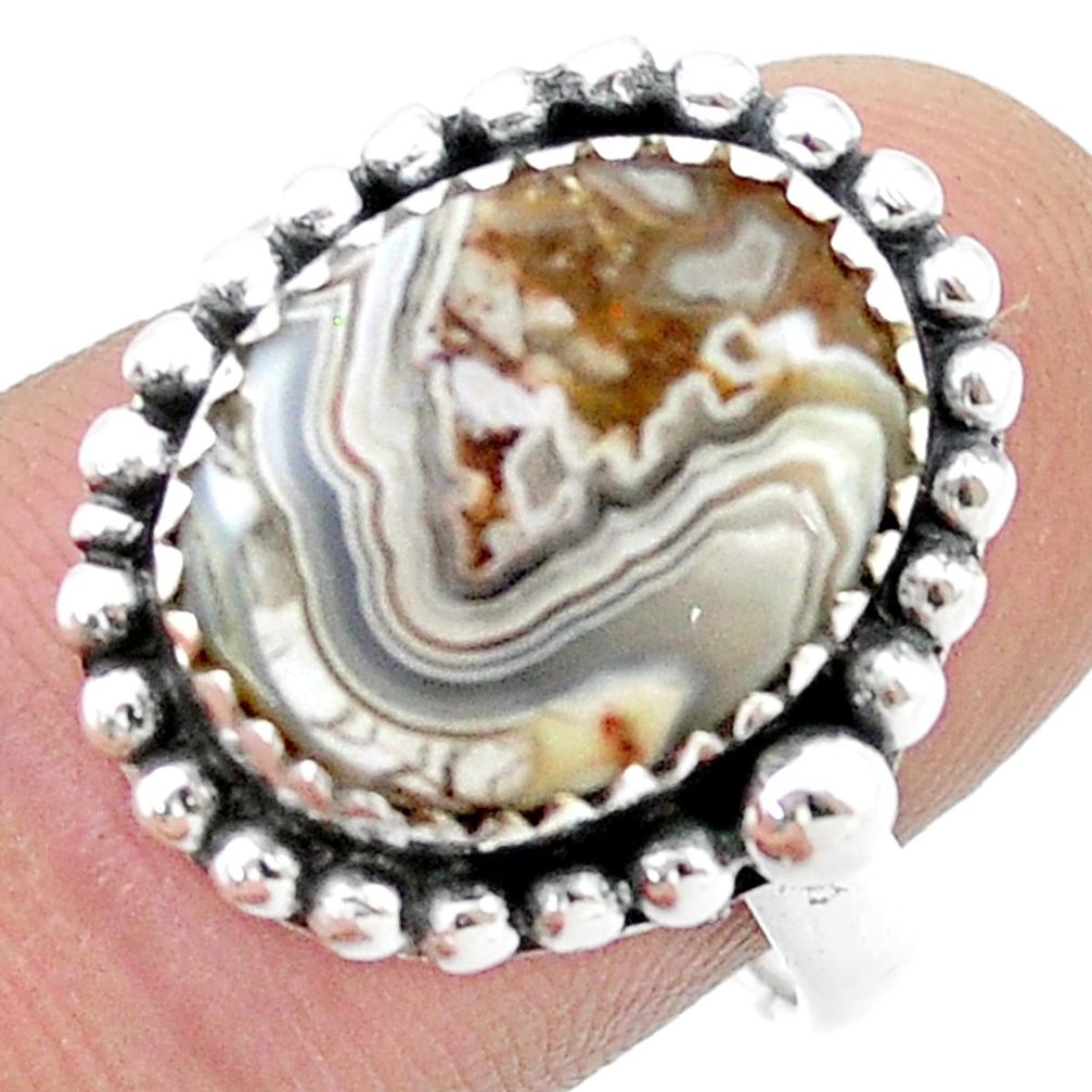 6.64cts solitaire natural mexican laguna lace agate silver ring size 8.5 u39376