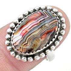 9.88cts solitaire natural mexican laguna lace agate silver ring size 7.5 u39383