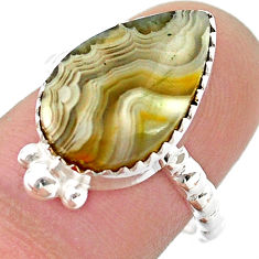 6.40cts solitaire natural mexican laguna lace agate silver ring size 7.5 u39620