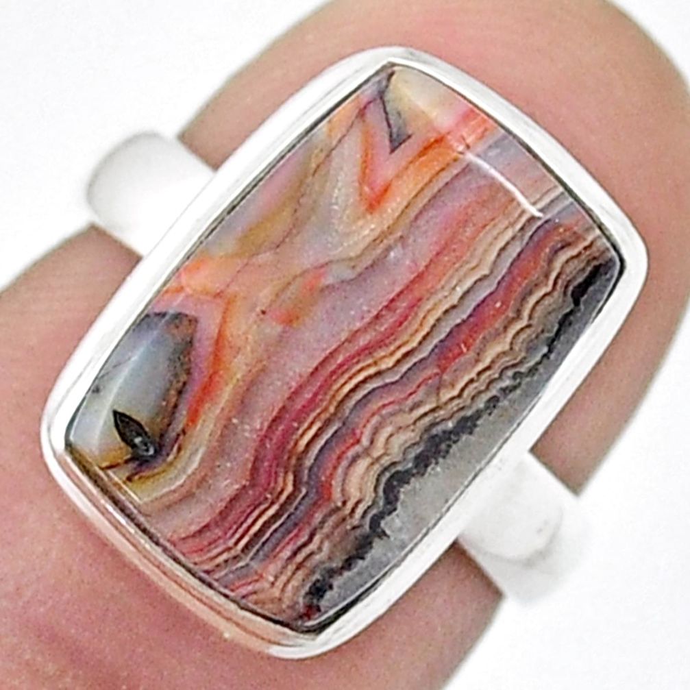 6.60cts solitaire natural mexican laguna lace agate silver ring size 5.5 u47990