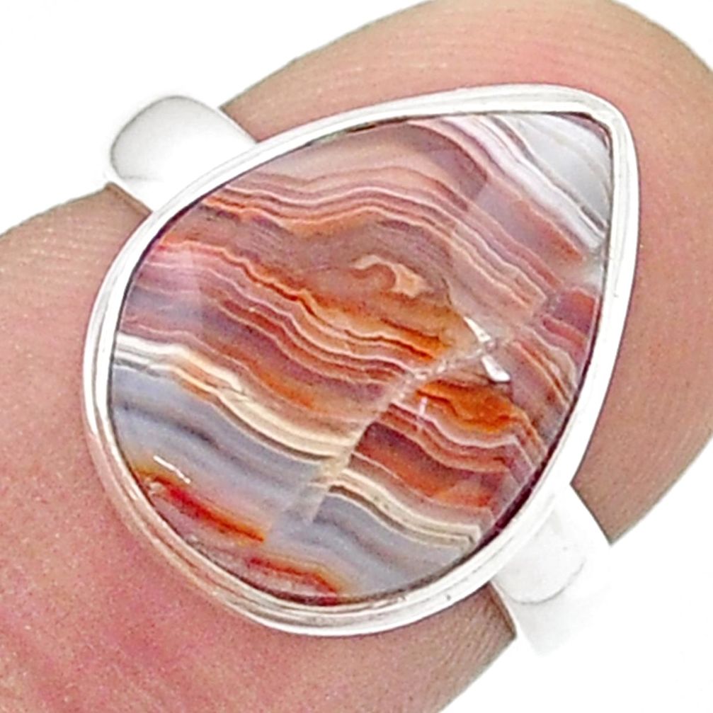 5.97cts solitaire natural mexican laguna lace agate silver ring size 5.5 u47992