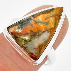 14.04cts solitaire natural mexican laguna lace agate silver ring size 8.5 u89305