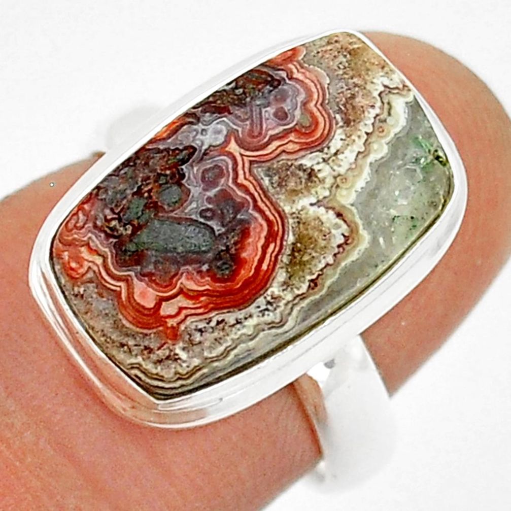 7.63cts solitaire natural mexican laguna lace agate silver ring size 6.5 u89324