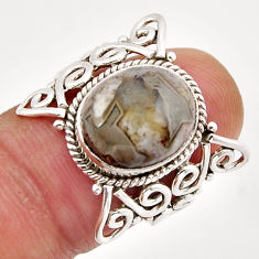 5.36cts solitaire natural mexican laguna lace agate silver ring size 7.5 y46456