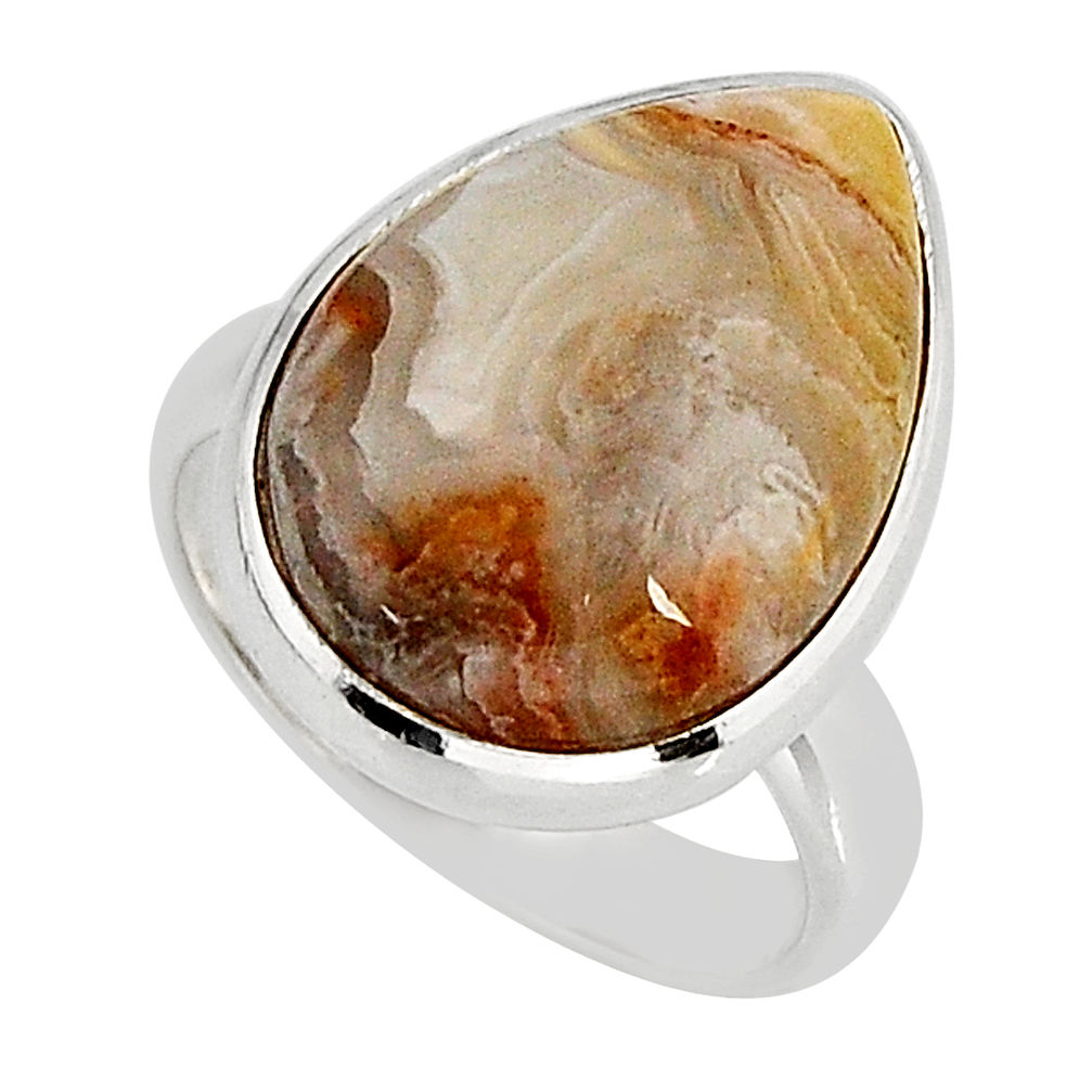 11.46cts solitaire natural mexican laguna lace agate silver ring size 6.5 y75473