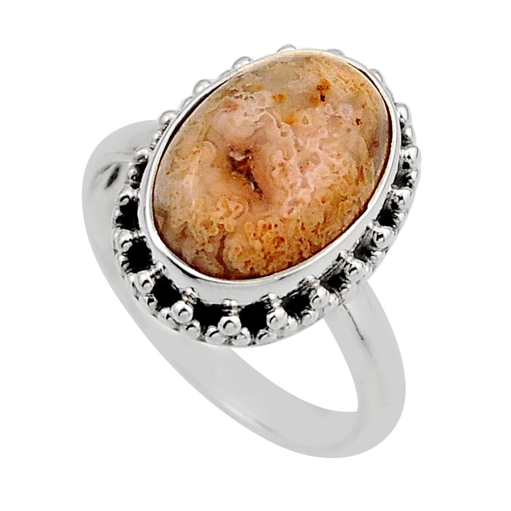 5.09cts solitaire natural mexican laguna lace agate silver ring size 6.5 y87252