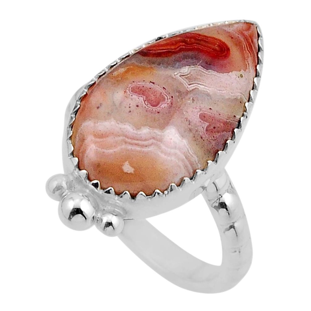 9.54cts solitaire natural mexican laguna lace agate silver ring size 7.5 y88572
