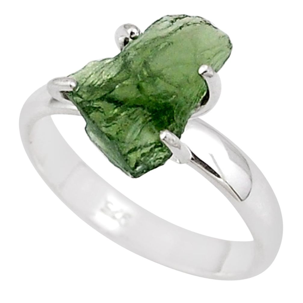 5.84cts solitaire natural moldavite (genuine czech) silver ring size 10 t87107