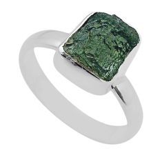 Clearance Sale- 3.50cts solitaire natural moldavite (genuine czech) silver ring size 6 u77908
