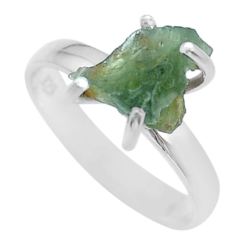 2.74cts solitaire natural moldavite (genuine czech) silver ring size 6 u77971