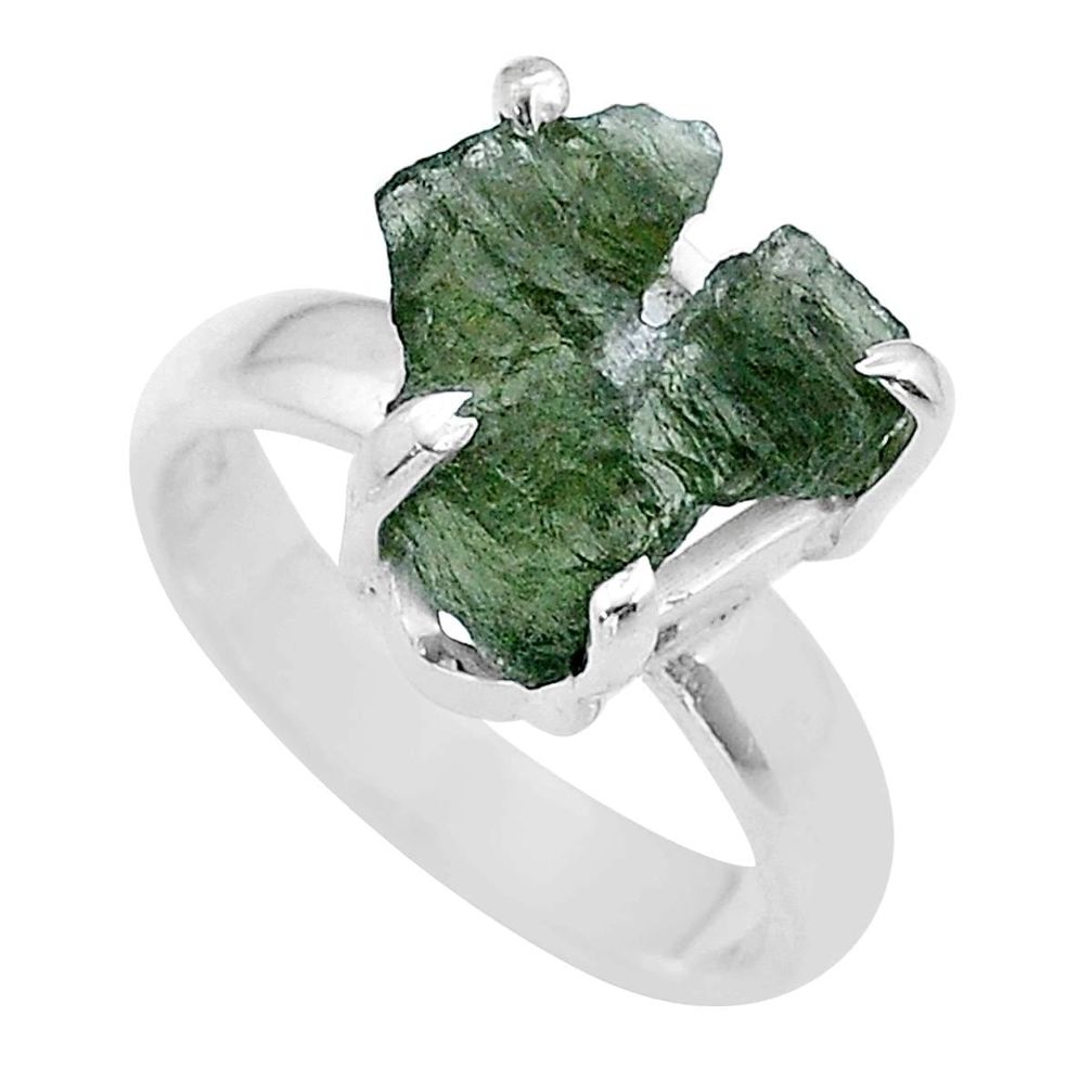 4.68cts solitaire natural moldavite (genuine czech) silver ring size 6 u78068