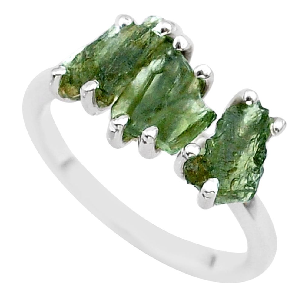 5.54cts solitaire natural moldavite (genuine czech) silver ring size 7 t29413