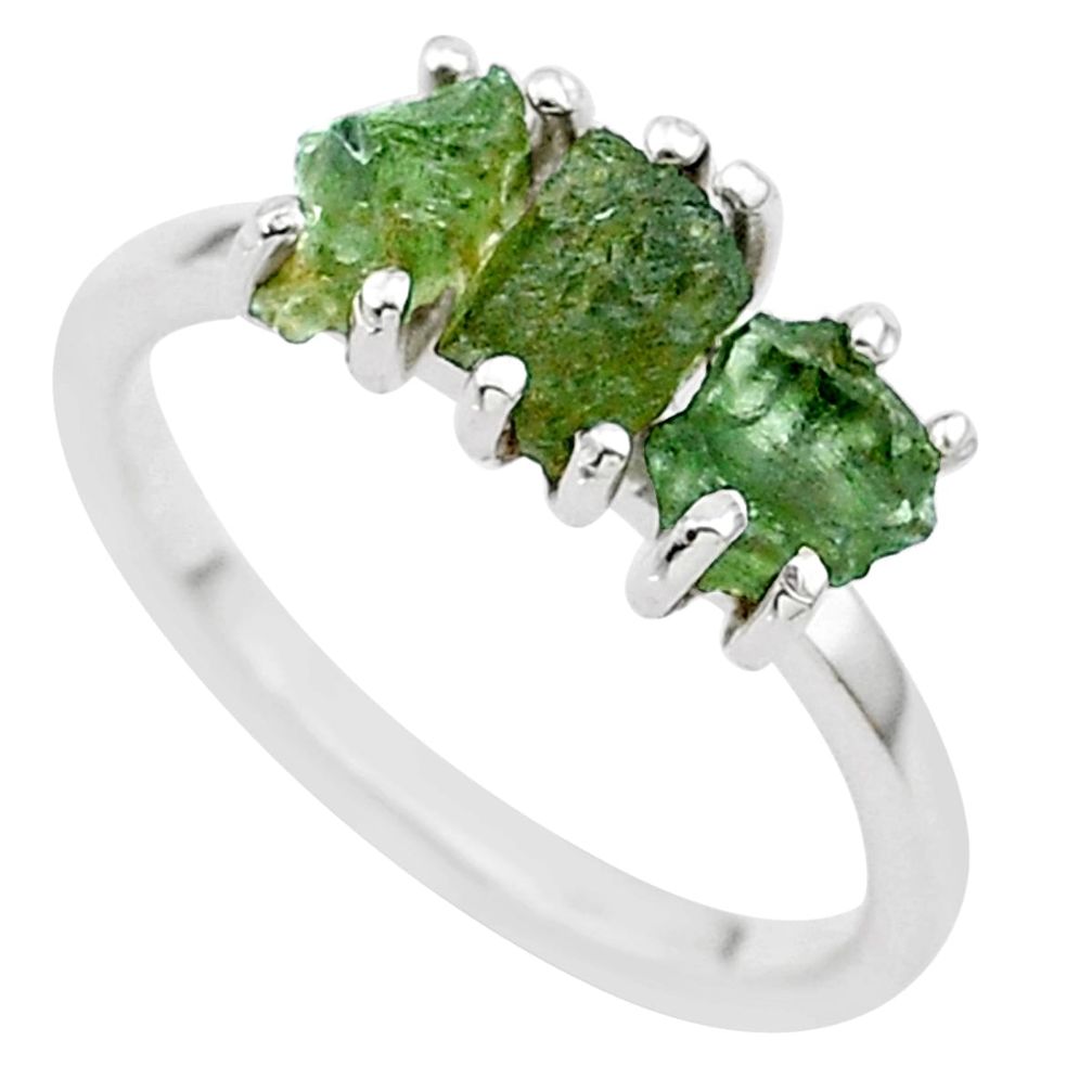 5.13cts solitaire natural moldavite (genuine czech) silver ring size 7 t29415