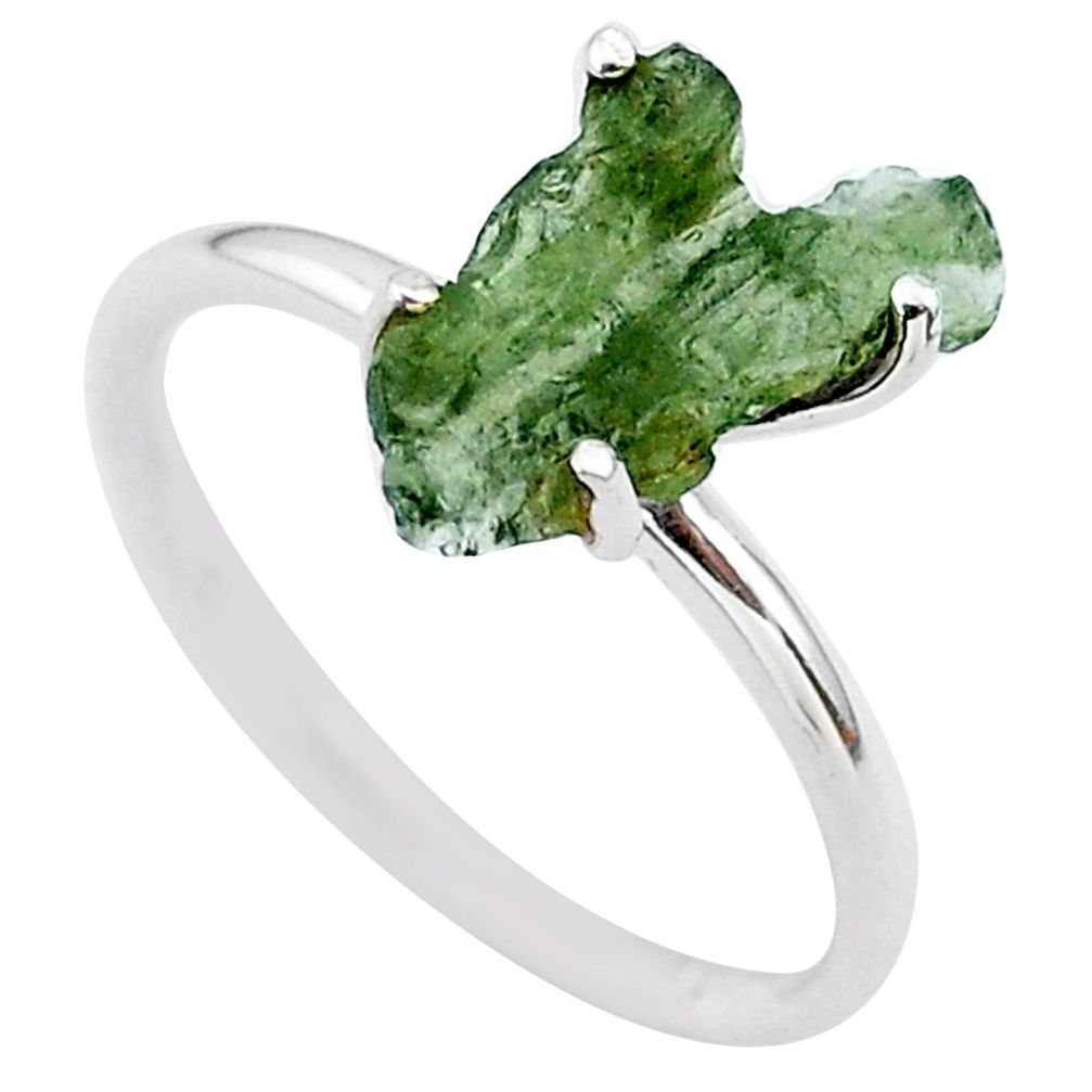 4.22cts solitaire natural moldavite (genuine czech) silver ring size 7 t29422