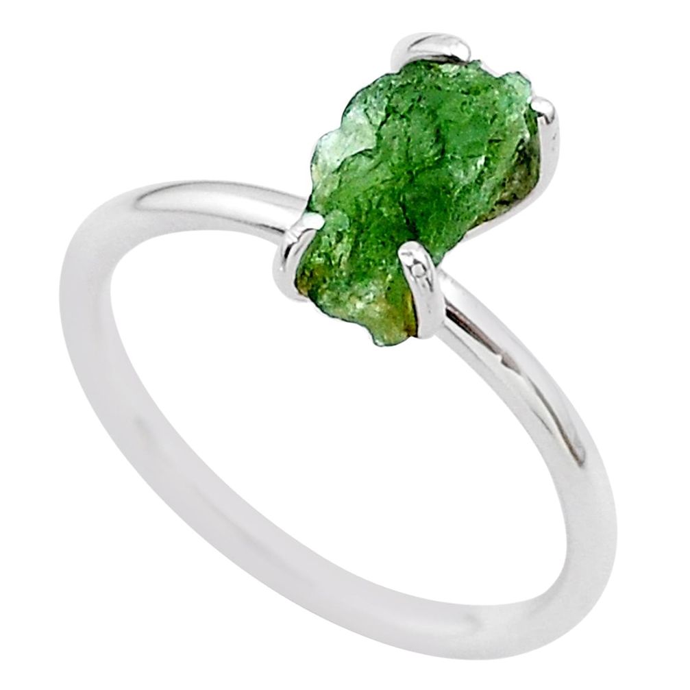 3.50cts solitaire natural moldavite (genuine czech) silver ring size 7 t29424