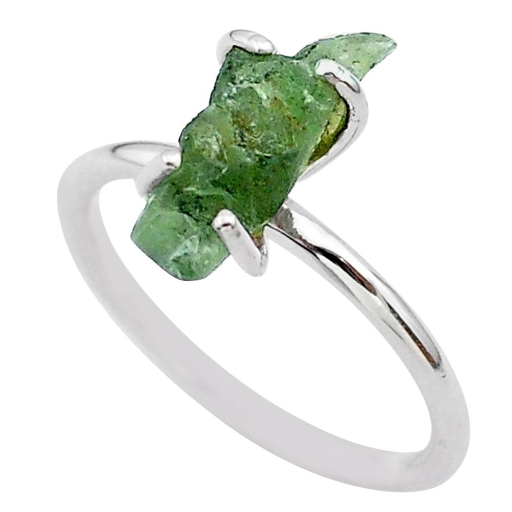 4.22cts solitaire natural moldavite (genuine czech) silver ring size 7 t29426