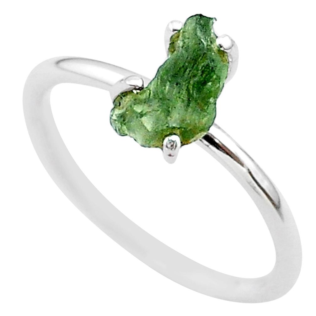 3.82cts solitaire natural moldavite (genuine czech) silver ring size 7 t29438