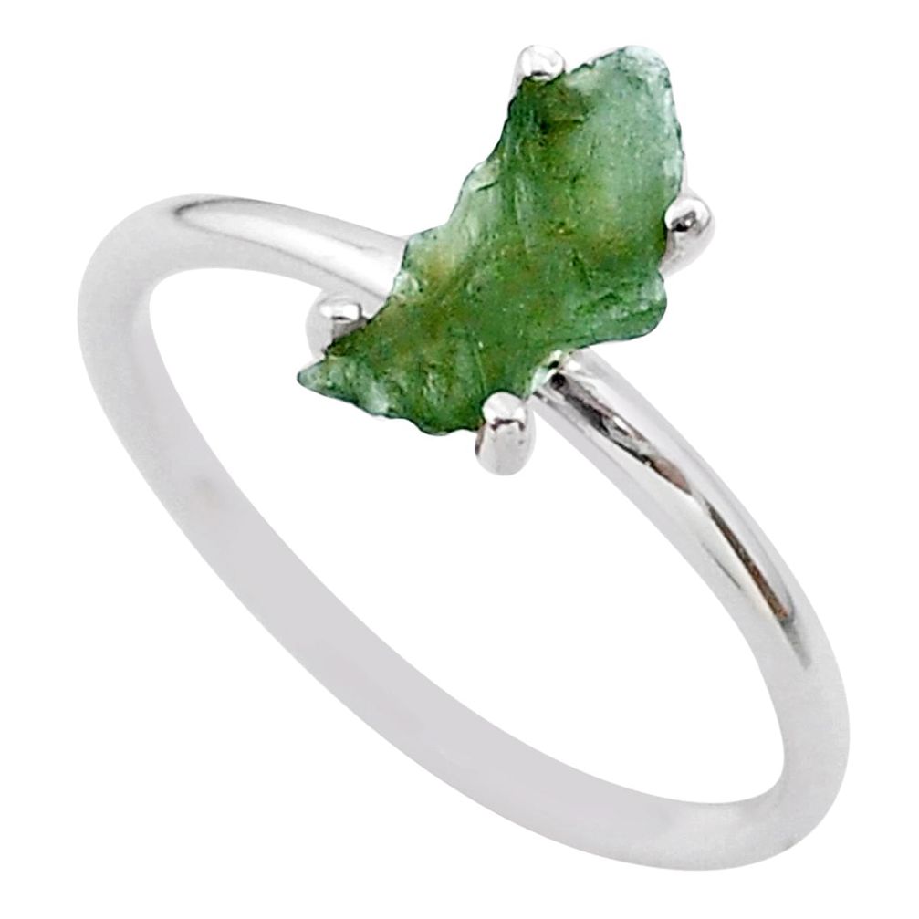 3.43cts solitaire natural moldavite (genuine czech) silver ring size 7 t29450