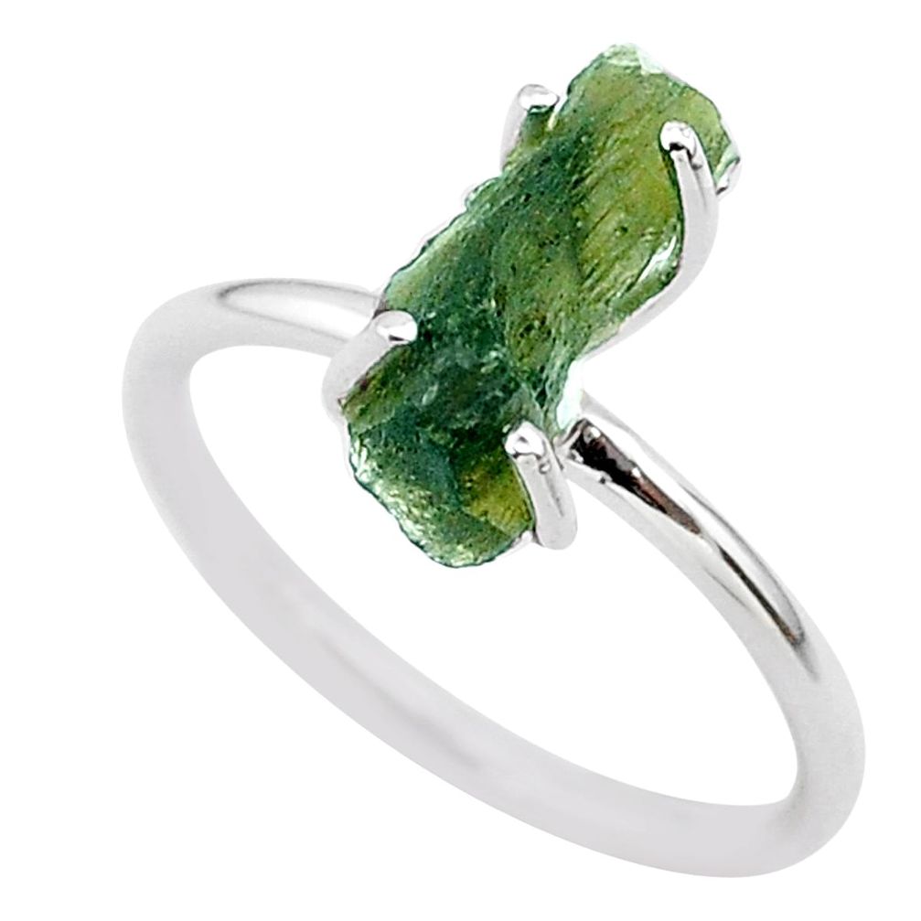 3.81cts solitaire natural moldavite (genuine czech) silver ring size 7 t29457