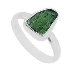 Clearance Sale- 3.50cts solitaire natural moldavite (genuine czech) silver ring size 7 u77886