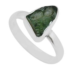 Clearance Sale- 3.72cts solitaire natural moldavite (genuine czech) silver ring size 7 u77901