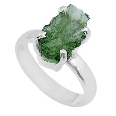 Clearance Sale- 4.43cts solitaire natural moldavite (genuine czech) silver ring size 7 u78075