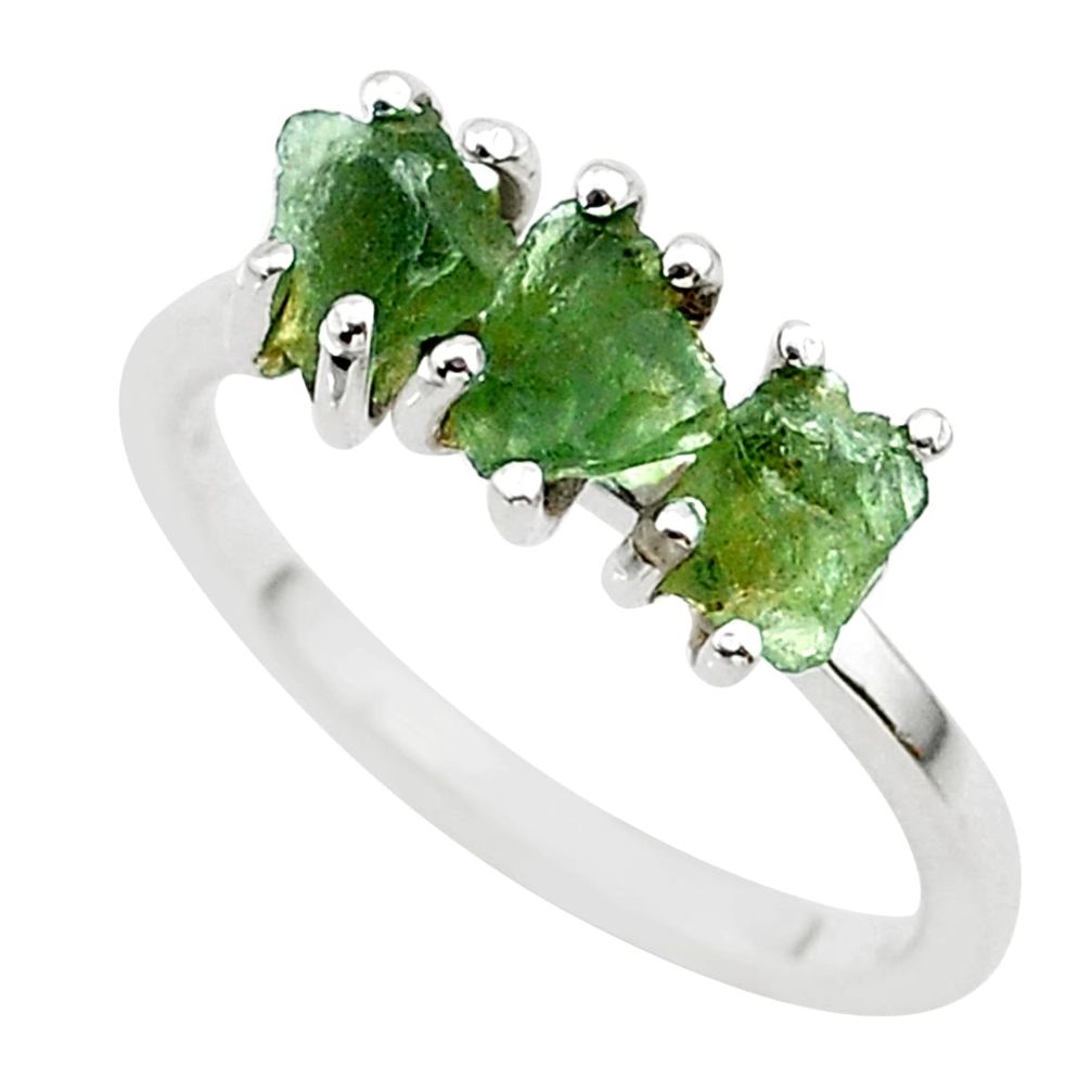 5.54cts solitaire natural moldavite (genuine czech) silver ring size 8 t29420