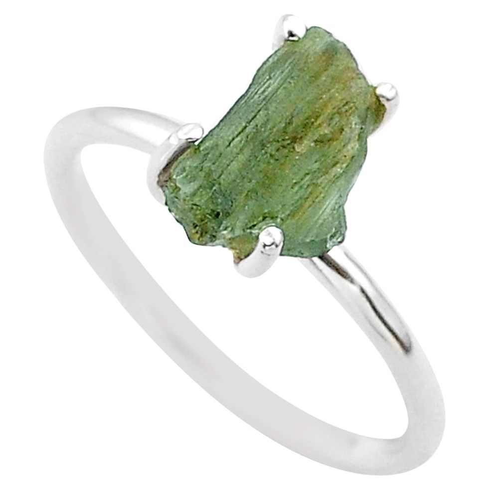 4.50cts solitaire natural moldavite (genuine czech) silver ring size 8 t29428