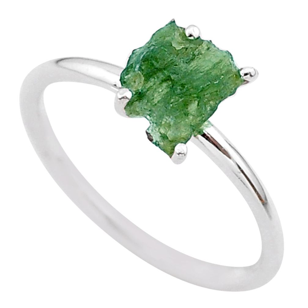 3.86cts solitaire natural moldavite (genuine czech) silver ring size 8 t29444