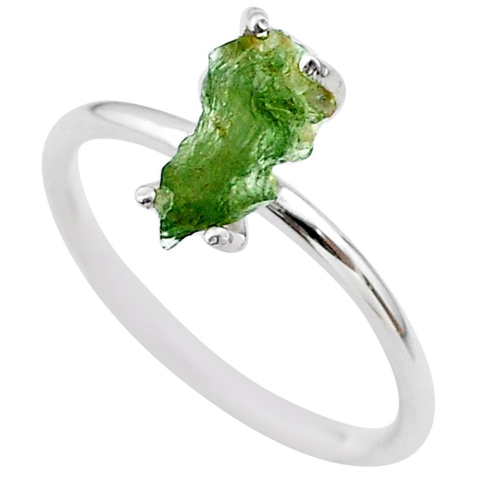 4.22cts solitaire natural moldavite (genuine czech) silver ring size 8 t29453