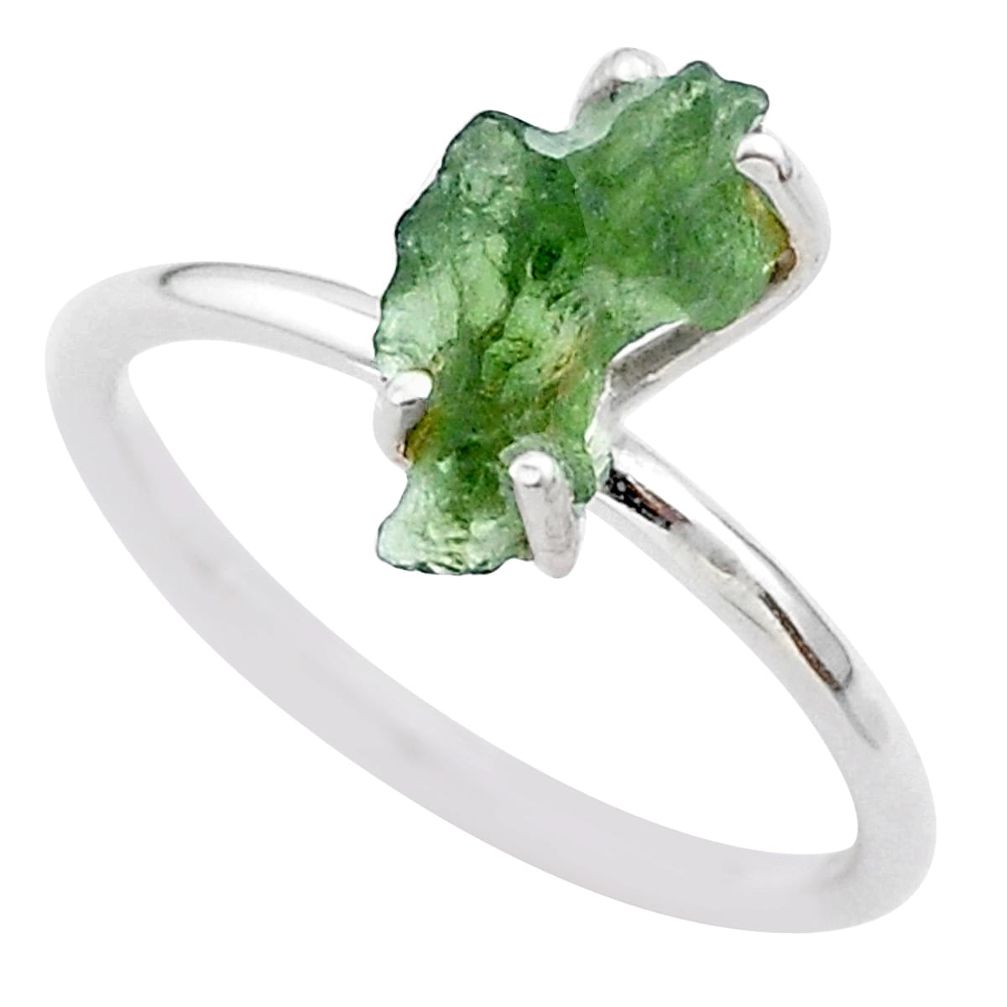 4.17cts solitaire natural moldavite (genuine czech) silver ring size 8 t29460