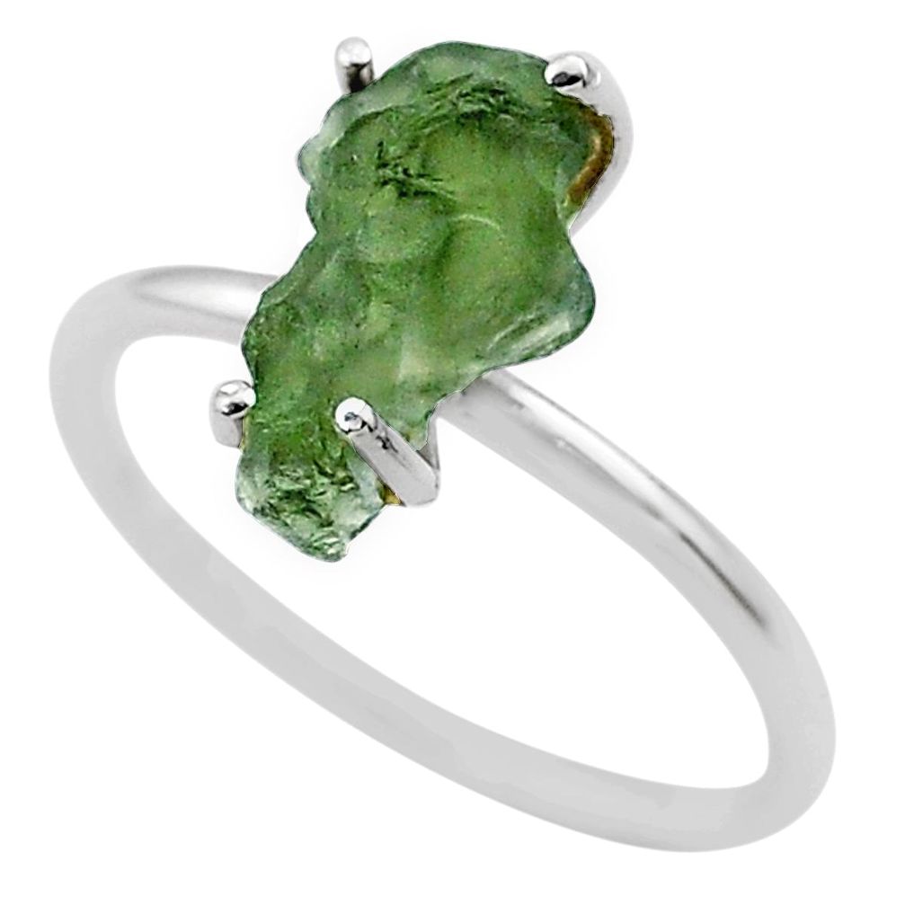 3.84cts solitaire natural moldavite (genuine czech) silver ring size 8 t29477