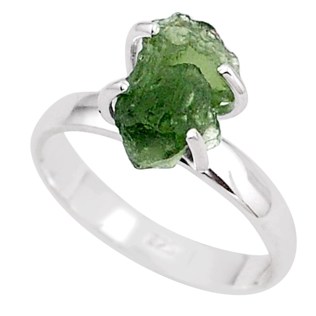 5.22cts solitaire natural moldavite (genuine czech) silver ring size 8 t87153