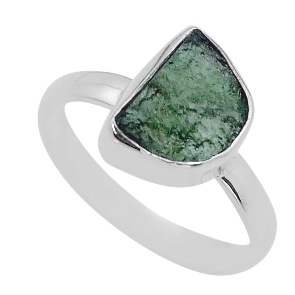 3.93cts solitaire natural moldavite (genuine czech) silver ring size 8 u77915