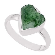 Clearance Sale- 4.24cts solitaire natural moldavite (genuine czech) silver ring size 8 u77924