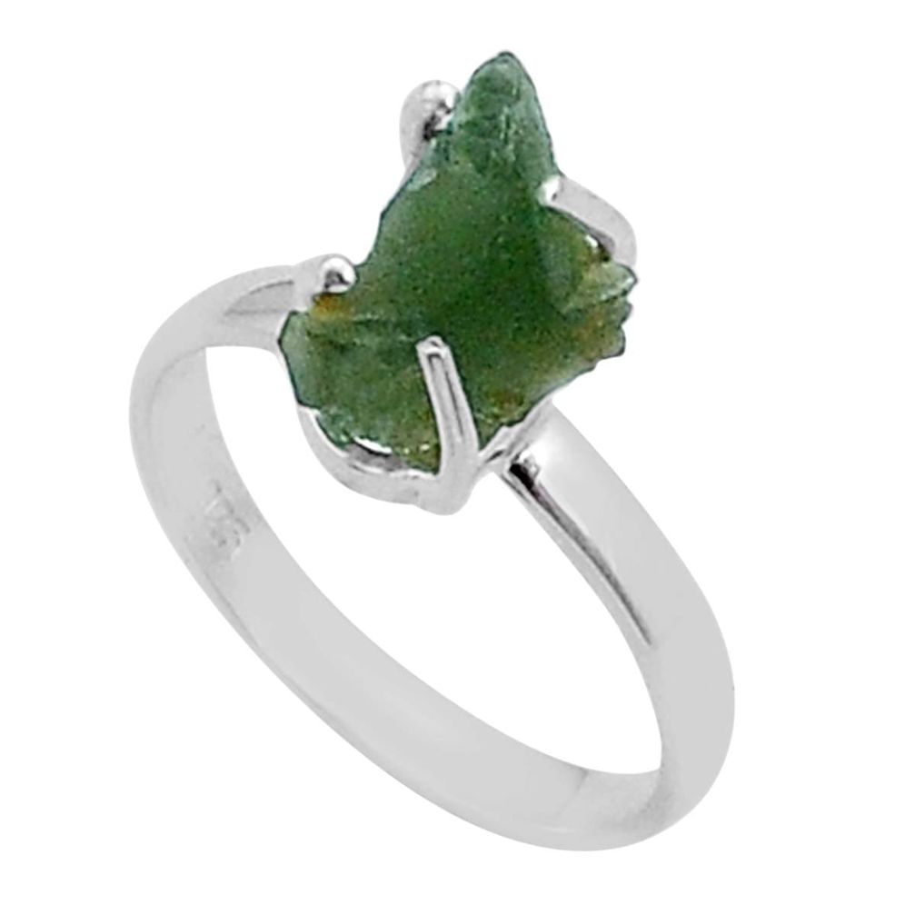 3.36cts solitaire natural moldavite (genuine czech) silver ring size 8 u77976