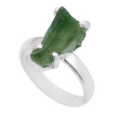Clearance Sale- 4.93cts solitaire natural moldavite (genuine czech) silver ring size 8 u78035