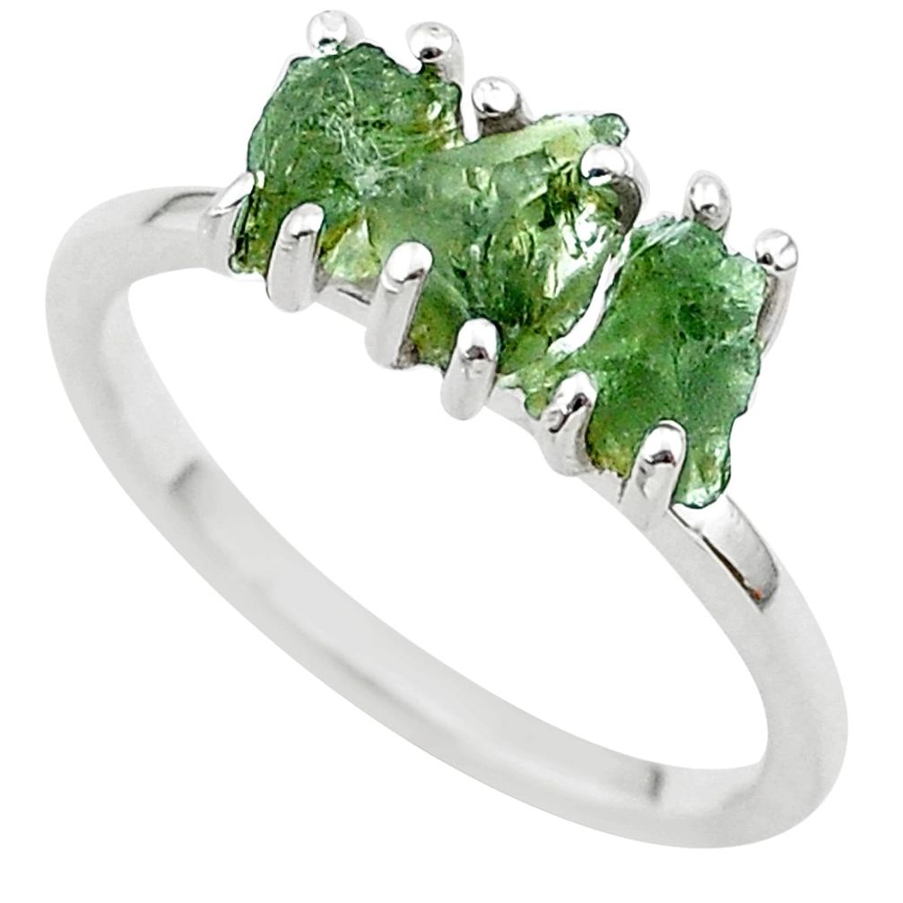 5.54cts solitaire natural moldavite (genuine czech) silver ring size 9 t29403