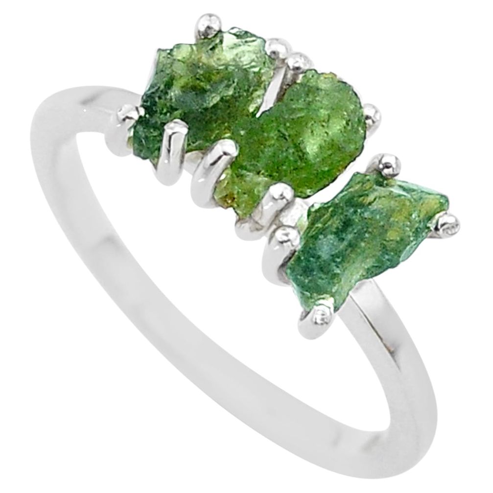 6.15cts solitaire natural moldavite (genuine czech) silver ring size 9 t29406