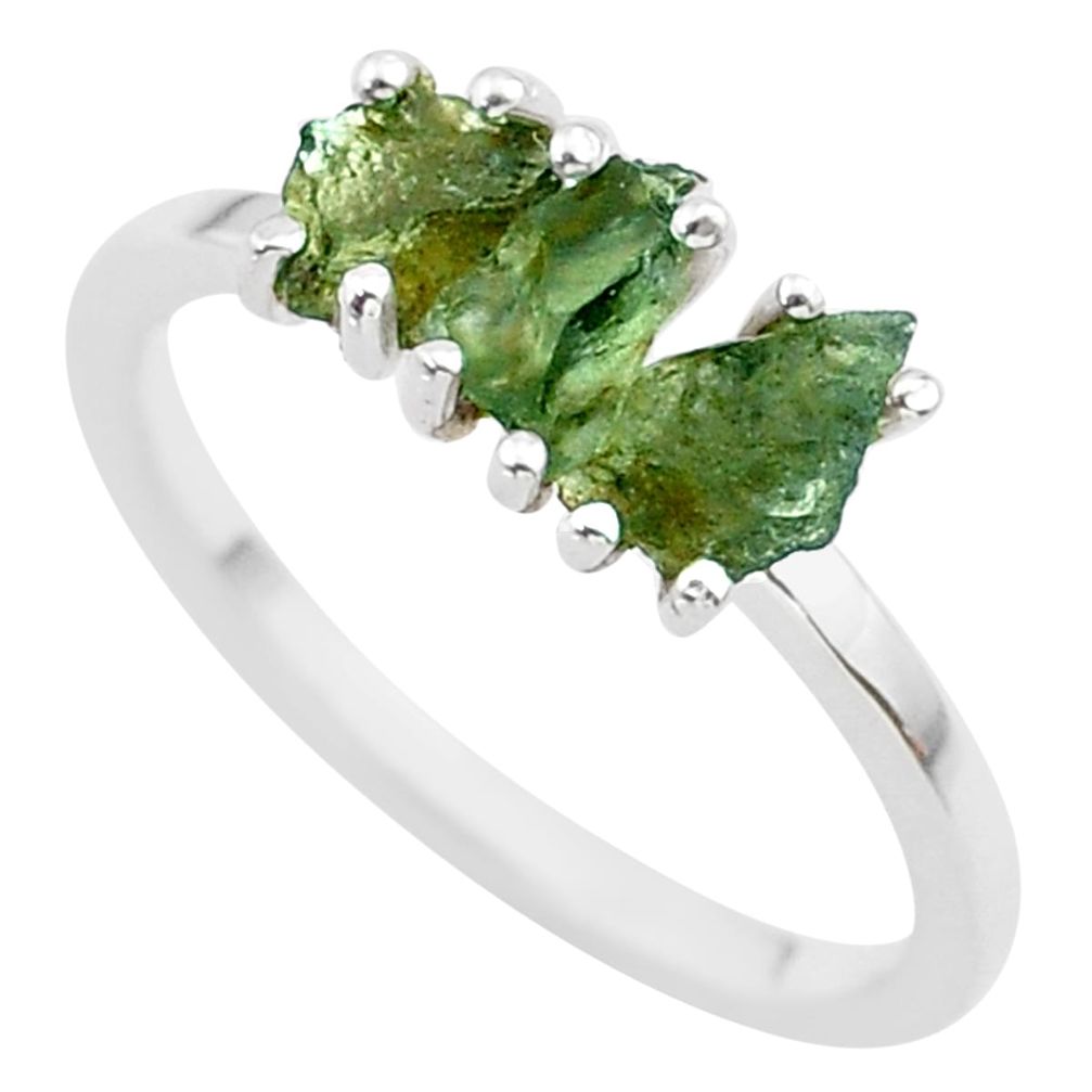 5.54cts solitaire natural moldavite (genuine czech) silver ring size 9 t29412