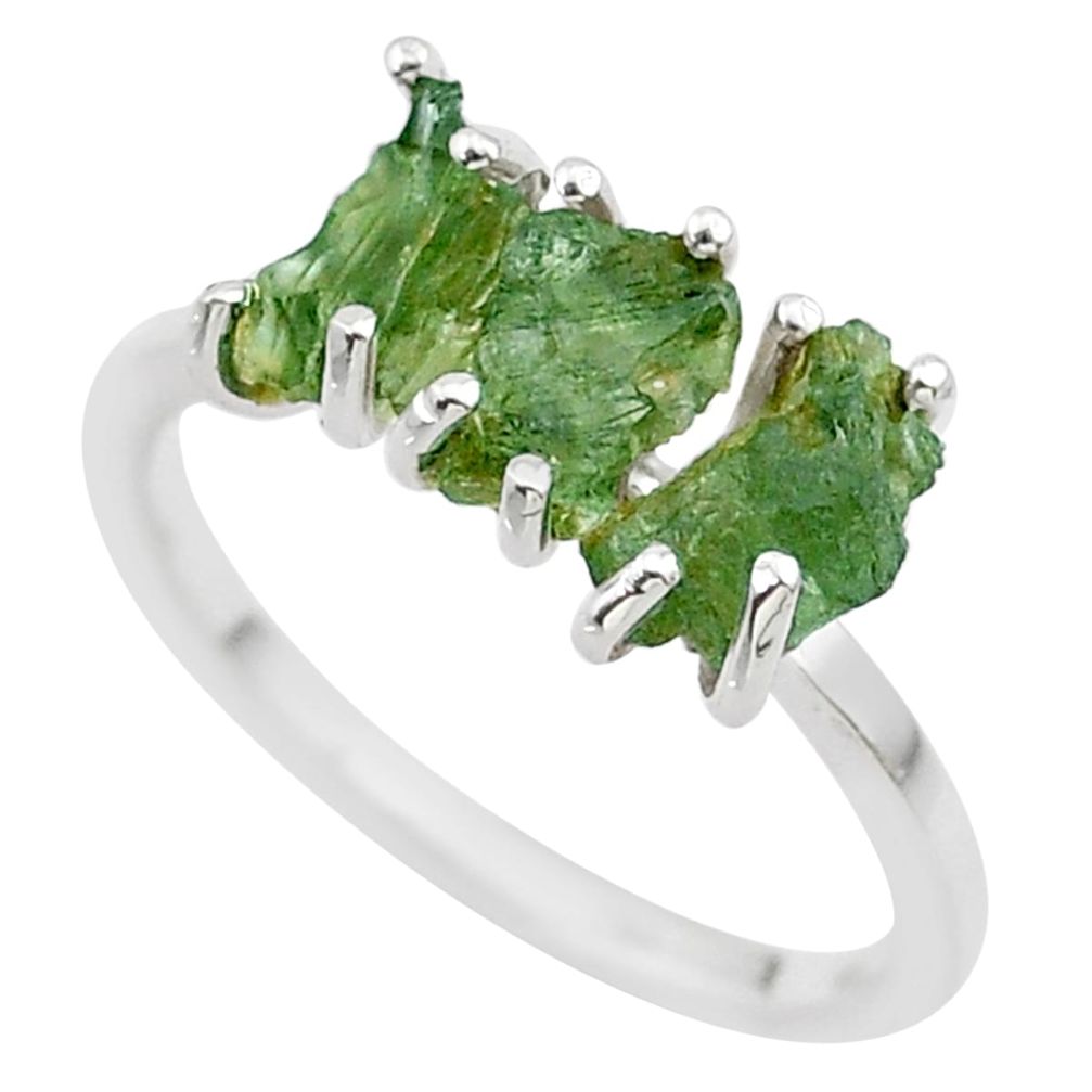 5.92cts solitaire natural moldavite (genuine czech) silver ring size 9 t29417